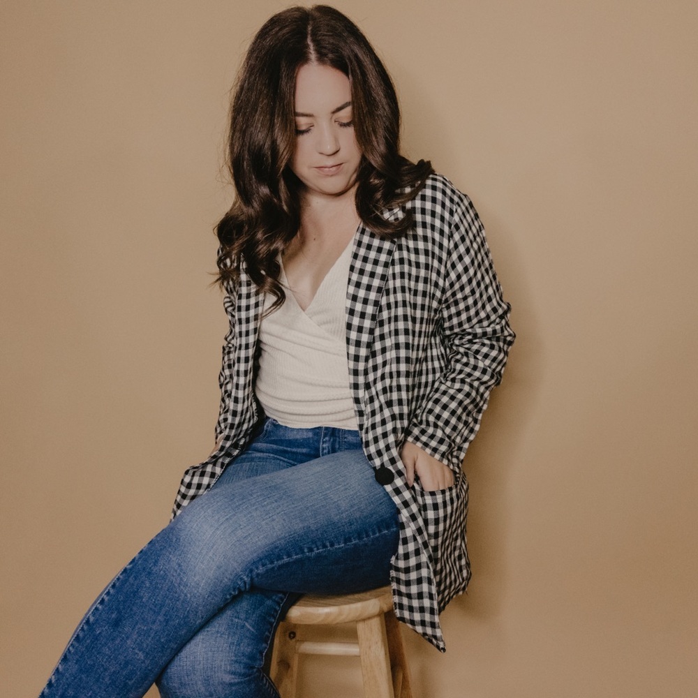 Vintage gingham black & white blazer